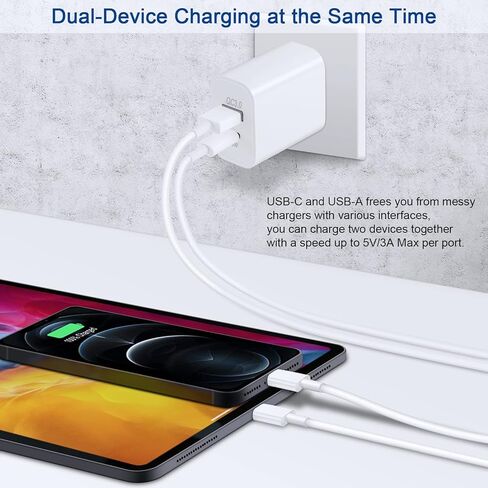 قطعتان من شاحن الحائط USB C، محول توصيل الطاقة ثنائي المنفذ PD من النوع C شحن سريع لهاتف iPhone 11/12/13/14/Pro Max، XS/XR/X، iPad Pro، AirPods Pro، Samsung Galaxy والمزيد in Kuwait