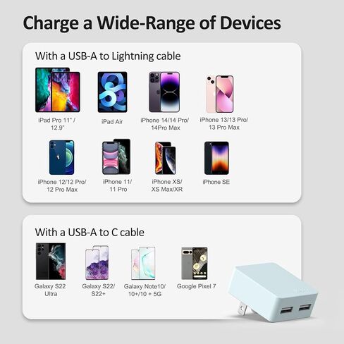 شاحن حائط USB مسطح رفيع للغاية بمنفذ مزدوج من نيكميت مع IC ذكي، أبيض in Kuwait