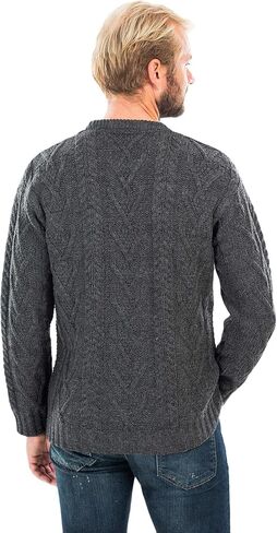 SAOL 100% Merino Wool Men's Irish Traditional Aran Crew Neck Cable Knit Sweater Pullover in Kuwait