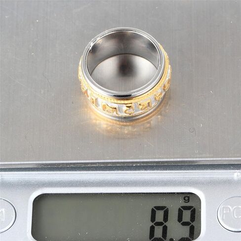 خاتم دوار للصلاة البوذية من الفولاذ المقاوم للصدأ للرجال من PAURO Om Mani Padme Hum Mantra Spinner Ring، طراز عتيق in Kuwait