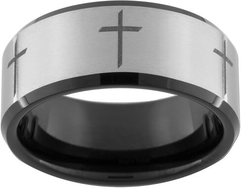Custom Jewelry Christian Cross 10mm Black Tungsten Comfort Fit Ring Available in Sizes 5-15 (Full & Half Sizes) in Saudi Arabia