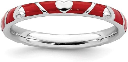 Solid 925 Sterling Silver Stackable Red Enamel Heart Ring Eternity Band in Saudi Arabia