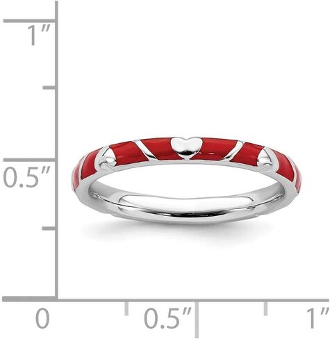 Solid 925 Sterling Silver Stackable Red Enamel Heart Ring Eternity Band in Saudi Arabia
