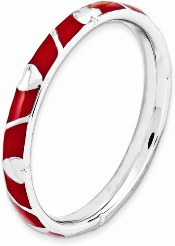 Solid 925 Sterling Silver Stackable Red Enamel Heart Ring Eternity Band in Saudi Arabia