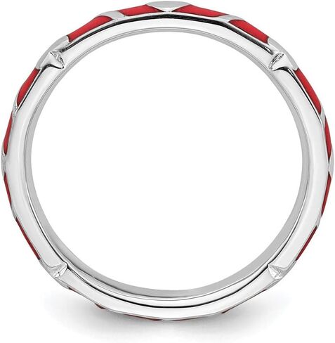 Solid 925 Sterling Silver Stackable Red Enamel Heart Ring Eternity Band in Saudi Arabia