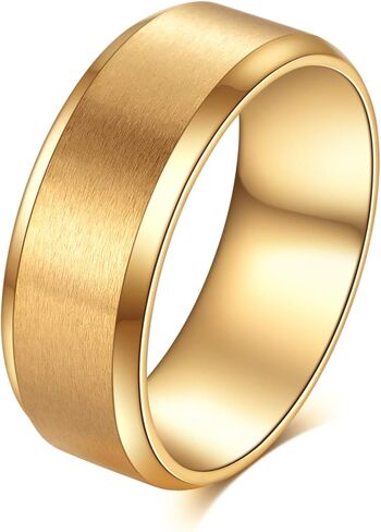 Tornito Stainless Steel Brushed Ring Wedding Band Matte Finish Beveled Polished Edge Comfort Fit for Men Women 8MM in Saudi Arabia