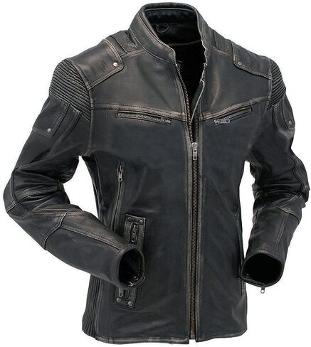 Mens Cafe Racer Brando Vintage Motorcycle Retro Biker Leather Outerwear Jacket Collection Real/Faux in Saudi Arabia