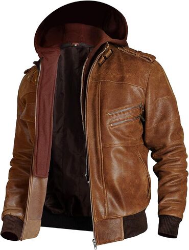 Mens Cafe Racer Brando Vintage Motorcycle Retro Biker Leather Outerwear Jacket Collection Real/Faux in Saudi Arabia