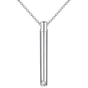 DAOCHONG S925 Sterling Silver Urn Necklace Memorial Ashes Keepsake Exquisite Cremation Simple Bar Bullet Cross Pendant Jewelry