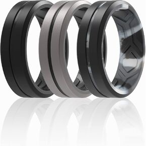 ThunderFit Silicone Wedding Rings for Men - Bevelled Breathable 2 Layer Mid Line - 8.2mm Wide 2.5mm Thick