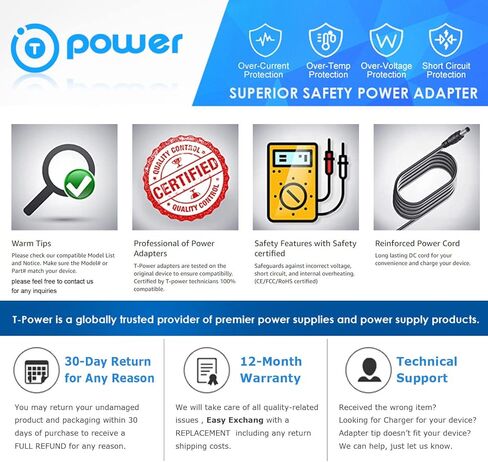 T-Power AC Adapter for Actiontec 10V~ 1.6A Broadband (MI424WR-02), DV-0950ACS Q1000 STD-10016U ONLY Wireless DSL Modem Router AC DC Replacement Charger Power Adapter Cord in Saudi Arabia