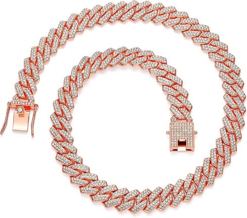 MOFEIJEWEL Cuban Link Chain For Men Women Iced Out Chain Miami Cuban Necklace Bling Diamond Chains Hip Hop Jewelry 13mm Silver Gold in Kuwait