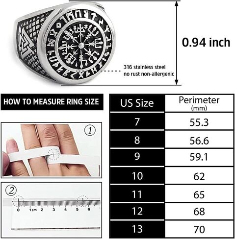 ENXICO Vegvisir The Viking Runic Compass Ring with Rune Circle and Double Valknut Symbol 316L Stainless Steel Norse Scandinavian Viking Jewelry in Saudi Arabia