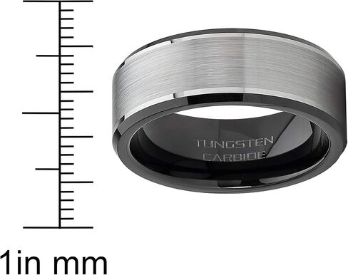 Metal Masters Co. Men's Tungsten Carbide Wedding Band Flat Top Brushed Two Tone Black Ring 8mm in Saudi Arabia