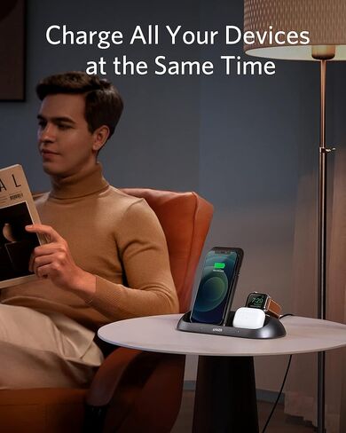 Anker Multi-Device Detachable Wireless Charging Station, PowerWave Go 3-in-1 MFi Certified Stand for iPhone 14/14 Pro/14 Pro Max/13/13 Pro Max, Apple Watch, AirPods, and More in Saudi Arabia