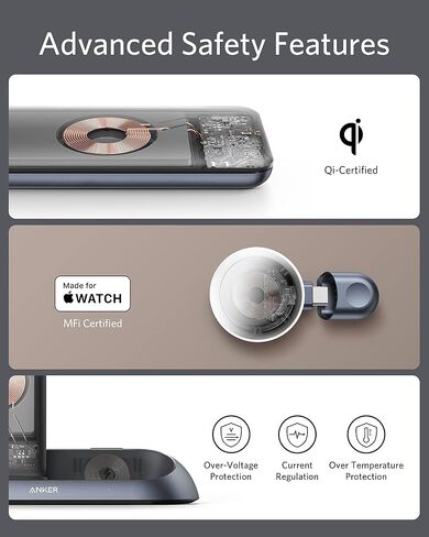 Anker Multi-Device Detachable Wireless Charging Station, PowerWave Go 3-in-1 MFi Certified Stand for iPhone 14/14 Pro/14 Pro Max/13/13 Pro Max, Apple Watch, AirPods, and More in Saudi Arabia