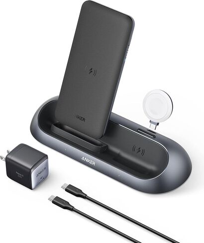 Anker Multi-Device Detachable Wireless Charging Station, PowerWave Go 3-in-1 MFi Certified Stand for iPhone 14/14 Pro/14 Pro Max/13/13 Pro Max, Apple Watch, AirPods, and More in Saudi Arabia