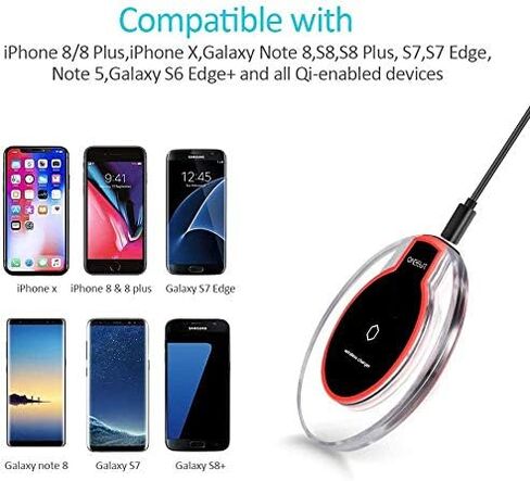 وسادة شاحن لاسلكية لهواتف iPhone 14 Plus/Pro Max/13/13 Pro Max/ 12 Mini/12 Pro Max/11/SE 2020/Xs Max/XR/X/8 Plus، وGalaxy Note 20 Ultra/10+/9/8 /S20 S21 S22 الترا S10+ S10e in Kuwait