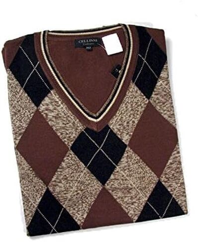 Cellini Big and Tall 5800-800 V-Neck Agryle Sweater Mocha in Saudi Arabia