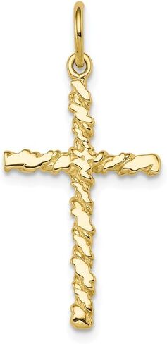 Solid 10k Yellow Gold Nugget Cross Charm Pendant - 30mm x 16mm - Jewelry Gifts For Women Wife Mom Gifts For Men Husband Dad in Saudi Arabia