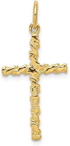 Solid 10k Yellow Gold Nugget Cross Charm Pendant - 30mm x 16mm - Jewelry Gifts For Women Wife Mom Gifts For Men Husband Dad in Saudi Arabia