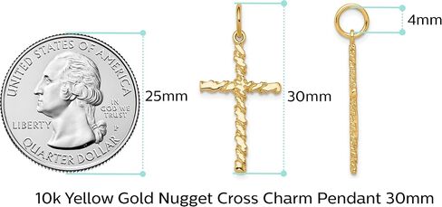 Solid 10k Yellow Gold Nugget Cross Charm Pendant - 30mm x 16mm - Jewelry Gifts For Women Wife Mom Gifts For Men Husband Dad in Saudi Arabia