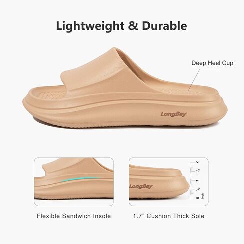LongBay Cloud Slides for Women and Men, Comfy Cushion Pillow Slides Soft Open Toe House Slippers for Indoor and Outdoor, Non Slip Bathroom Shower Shoes Thick Sole Supportive Beach Sandals in Saudi Arabia
