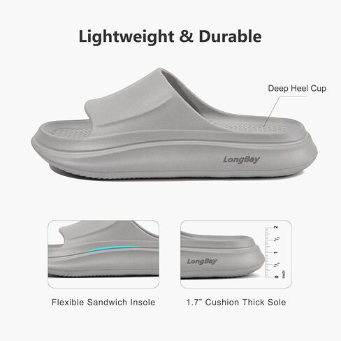 LongBay Cloud Slides for Women and Men, Comfy Cushion Pillow Slides Soft Open Toe House Slippers for Indoor and Outdoor, Non Slip Bathroom Shower Shoes Thick Sole Supportive Beach Sandals in Saudi Arabia