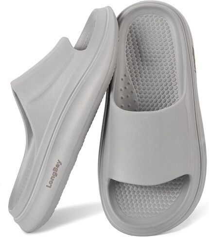 LongBay Cloud Slides for Women and Men, Comfy Cushion Pillow Slides Soft Open Toe House Slippers for Indoor and Outdoor, Non Slip Bathroom Shower Shoes Thick Sole Supportive Beach Sandals in Saudi Arabia