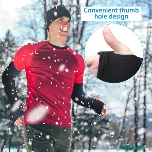 Skylety 2 Pairs Thermal Arm Warmer Cycling Arm Warmer Winter Arm Sleeves Arm Cover with Thumb Holes for Men Women in Saudi Arabia