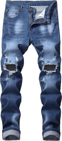 COOSVEN Men's Skinny Ripped Jeans Slim Fit Distressed Stretch Denim Pants in Kuwait