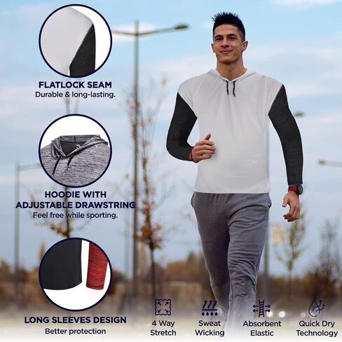 Men's Long Sleeve Pullover Hoodie 3 Pack Dry Fit Moisture Wicking Shirts Workout in Kuwait