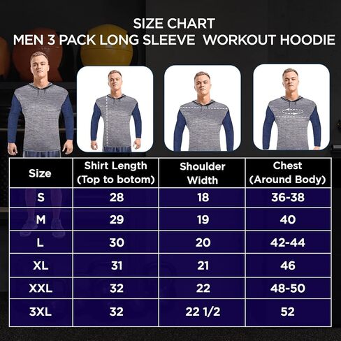 Men's Long Sleeve Pullover Hoodie 3 Pack Dry Fit Moisture Wicking Shirts Workout in Kuwait