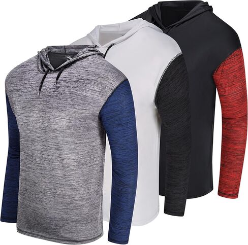 Men's Long Sleeve Pullover Hoodie 3 Pack Dry Fit Moisture Wicking Shirts Workout in Kuwait