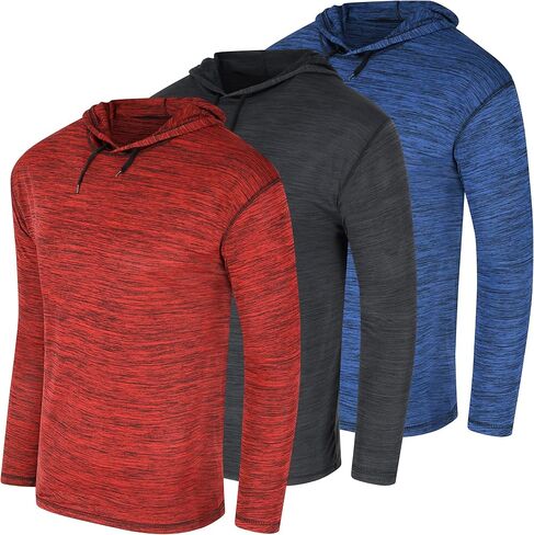 Men's Long Sleeve Pullover Hoodie 3 Pack Dry Fit Moisture Wicking Shirts Workout in Kuwait