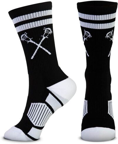 ChalkTalkSPORTS Lacrosse Performance Crew Socks - Retro Crossed Sticks - Youth & Adult - Multiple Colors - Lax Mid-Calf Socks in Kuwait