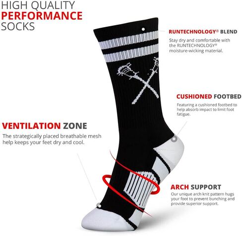 ChalkTalkSPORTS Lacrosse Performance Crew Socks - Retro Crossed Sticks - Youth & Adult - Multiple Colors - Lax Mid-Calf Socks in Kuwait
