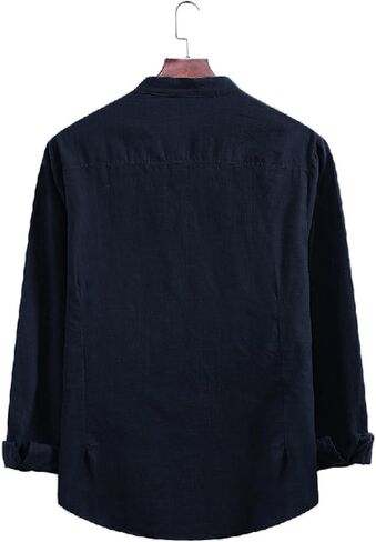 Men's Casual Cotton Linen Shirts Long Sleeve Color Block Button Down Shirt Striped Relaxed-Fit Vintage Beach Tops in Saudi Arabia