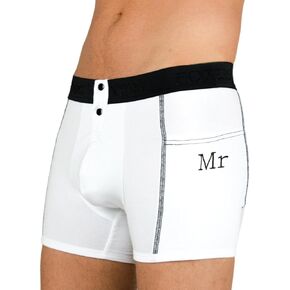 Foxers MR Monogrammed Soft White Cotton Men's Boxer Brief Underwear with Pockets S-XXL in Kuwait