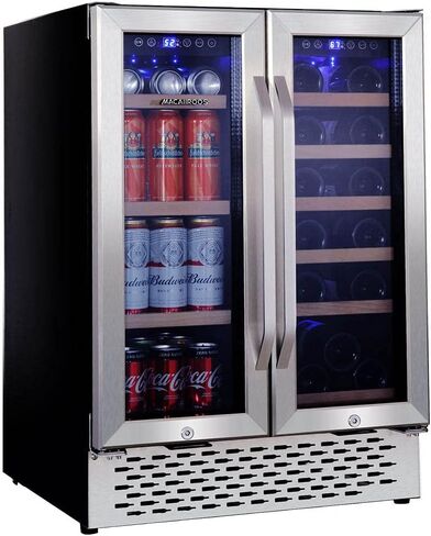Macaiiroos Wine and Beverage Refrigerator, 24 inch Under Counter Dual Zone Wine Cooler for Home - Built in Wine Fridge w/ 20 Bottles and 78 Cans Capacity in Saudi Arabia