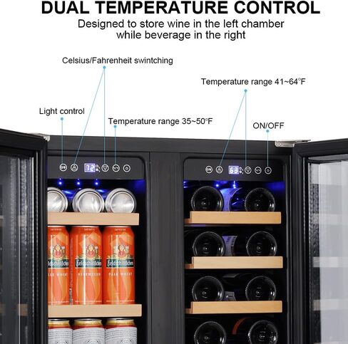 Macaiiroos Wine and Beverage Refrigerator, 24 inch Under Counter Dual Zone Wine Cooler for Home - Built in Wine Fridge w/ 20 Bottles and 78 Cans Capacity in Saudi Arabia