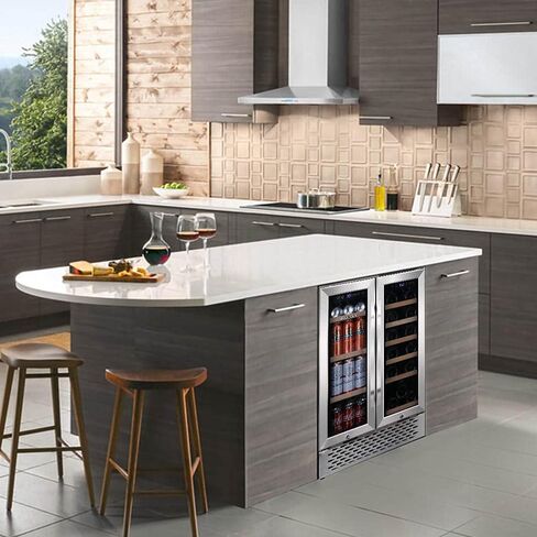 Macaiiroos Wine and Beverage Refrigerator, 24 inch Under Counter Dual Zone Wine Cooler for Home - Built in Wine Fridge w/ 20 Bottles and 78 Cans Capacity in Saudi Arabia