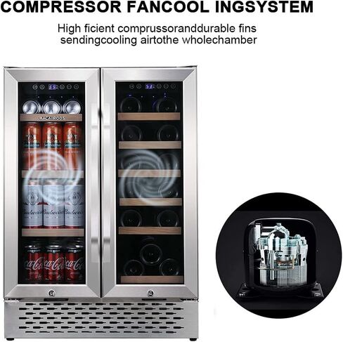 Macaiiroos Wine and Beverage Refrigerator, 24 inch Under Counter Dual Zone Wine Cooler for Home - Built in Wine Fridge w/ 20 Bottles and 78 Cans Capacity in Saudi Arabia
