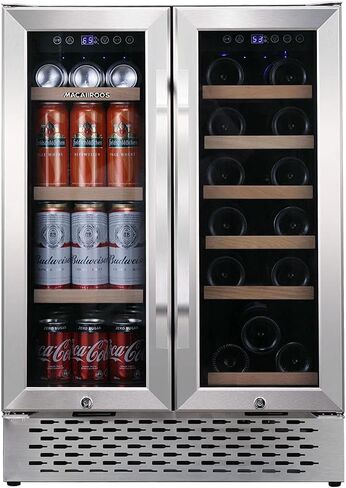 Macaiiroos Wine and Beverage Refrigerator, 24 inch Under Counter Dual Zone Wine Cooler for Home - Built in Wine Fridge w/ 20 Bottles and 78 Cans Capacity in Saudi Arabia