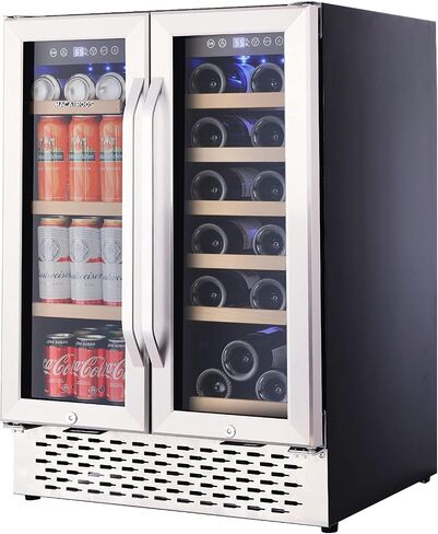 Macaiiroos Wine and Beverage Refrigerator, 24 inch Under Counter Dual Zone Wine Cooler for Home - Built in Wine Fridge w/ 20 Bottles and 78 Cans Capacity in Saudi Arabia