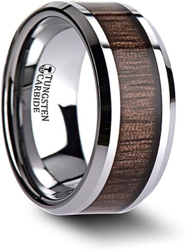 HALIFAX Beveled with Black Walnut Wood Inlay Tungsten Carbide Ring 10mm Wide Wedding Band in Kuwait