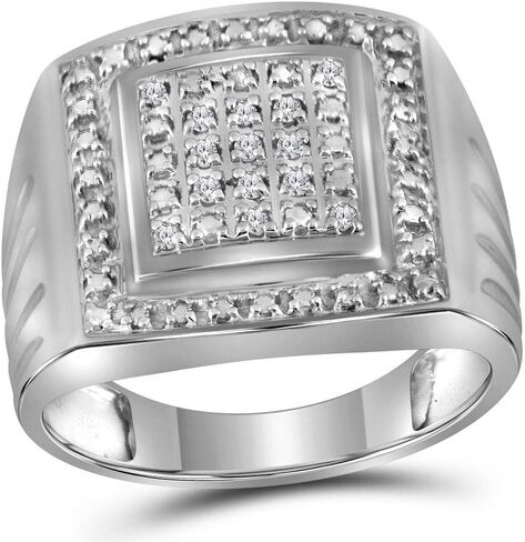 Solid 925 Sterling Silver Men's Round Diamond Square Frame Cluster Engagement Wedding Anniversary Ring Band 1/10 Ct. in Saudi Arabia