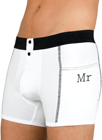 Foxers MR Monogrammed Soft White Cotton Men's Boxer Brief Underwear with Pockets S-XXL in Kuwait