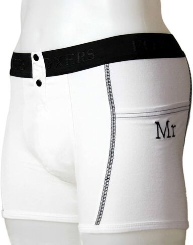 Foxers MR Monogrammed Soft White Cotton Men's Boxer Brief Underwear with Pockets S-XXL in Kuwait