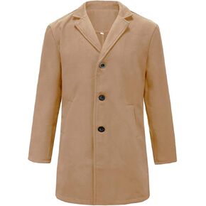 Men's Single-Breasted Mid-Length Suit Jacket Lightweight Trench Coat Long Overcoat Winter Pea Coat Casual Sport Coat in Kuwait